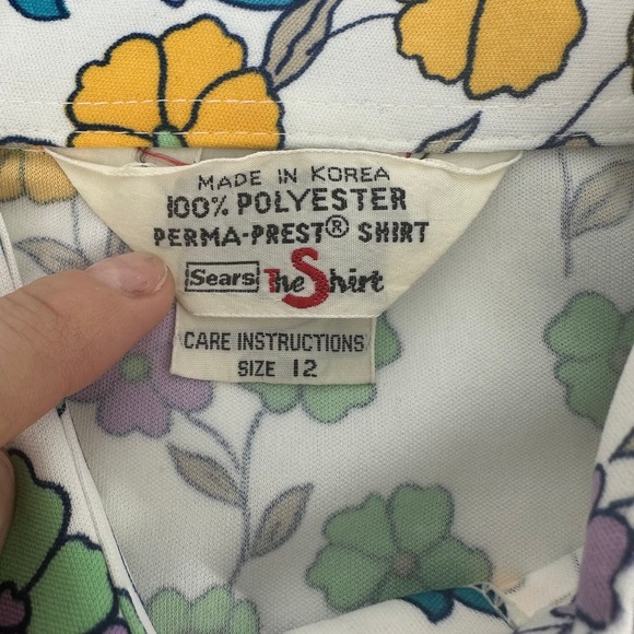 Vintage sears 70’s polyester tank top size 12 button collar floral - Picture 4 of 4
